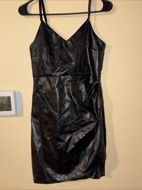 Miami for Francesca’s brand - Black Faux Leather Slip Dress with V-Neck